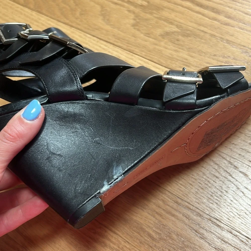 Vince Camuto Black Strappy Gladiator Wedge Sandals with Buckles – Size 8.5M - Picture 4 of 12